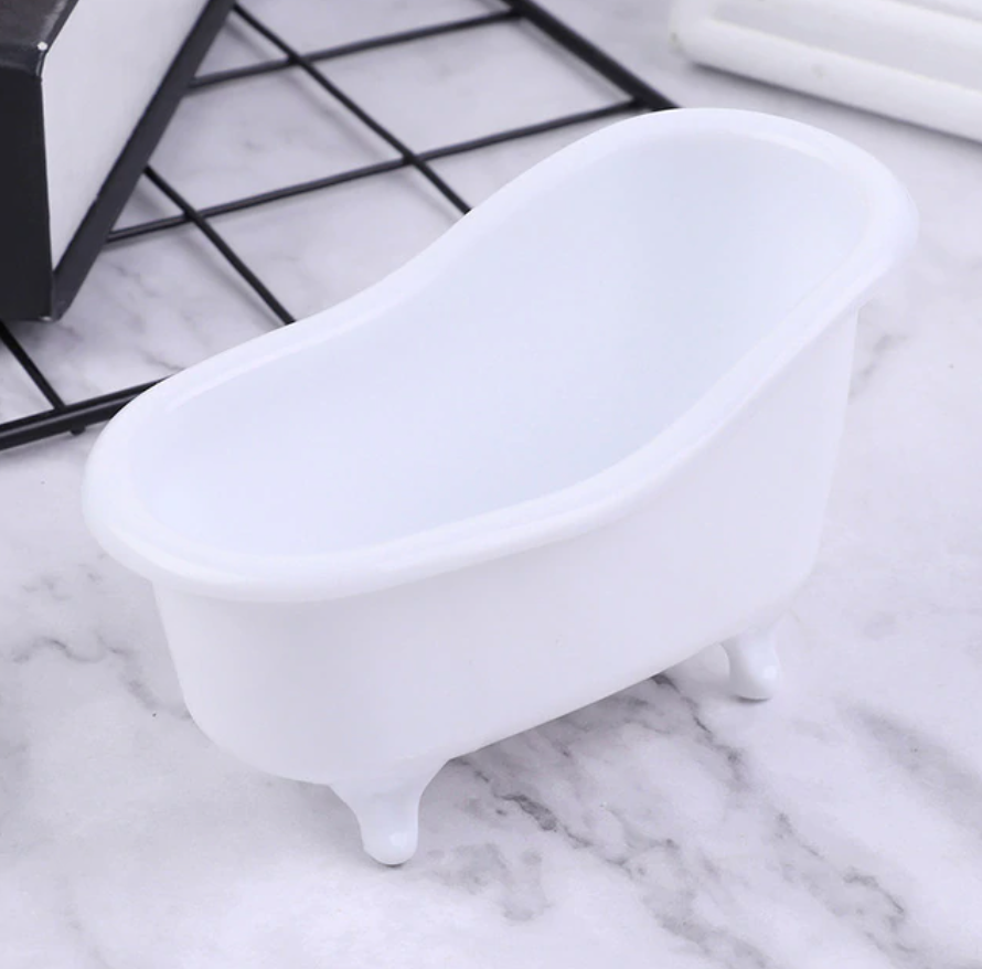 1/12 Miniature Ceramic White Bathtub With Gold Clawfoot 