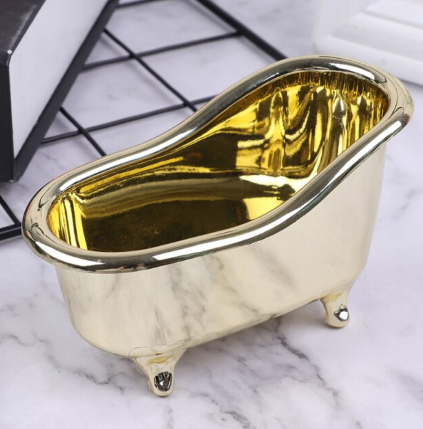 1/12 Miniature Ceramic White Bathtub With Gold Clawfoot 