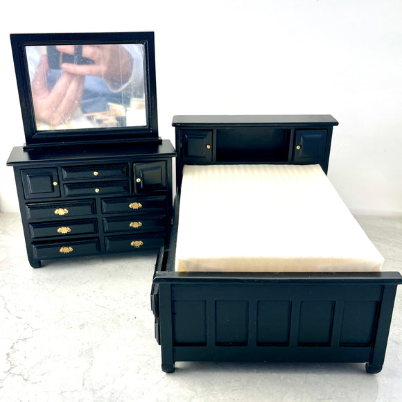 1:12 Modern Miniature Black Bedroom Set